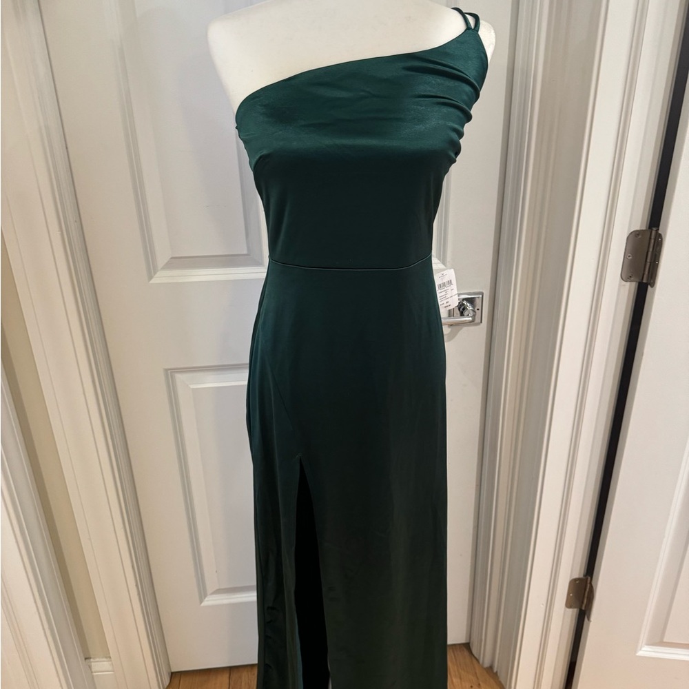 NWT one shoulder satin green dress